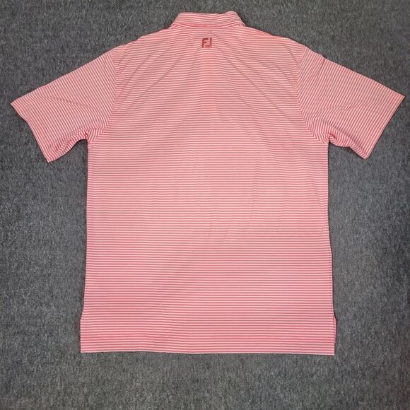 FJ FootJoy Golf Polo Shirt Mens L Large Performance Pink Gray White Striped - Picture 2 of 9